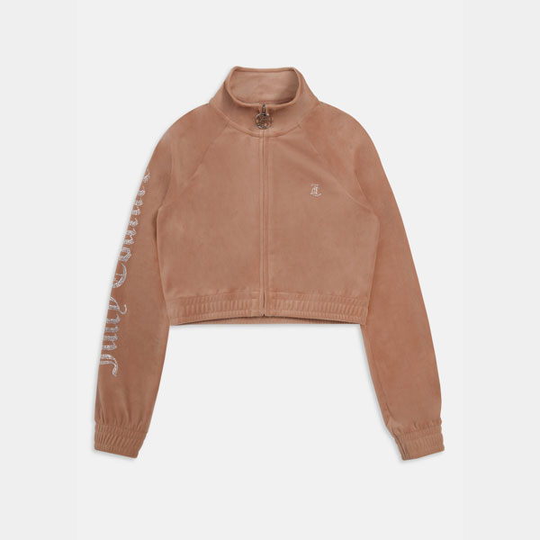 CAFE AU LAIT DIAMANTÉ VELOUR CROPPED TRACK TOP