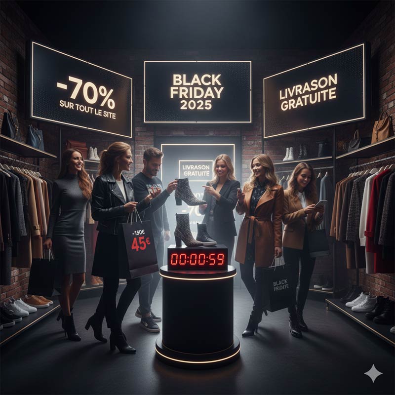 Offres Black Friday 2025 vêtements et chaussures pour homme et femme, promotions et livraison gratuite